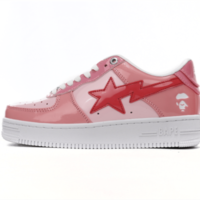 1H2-019-1046 A Bathing Ape Bape Sta Low Pink Paint Leather